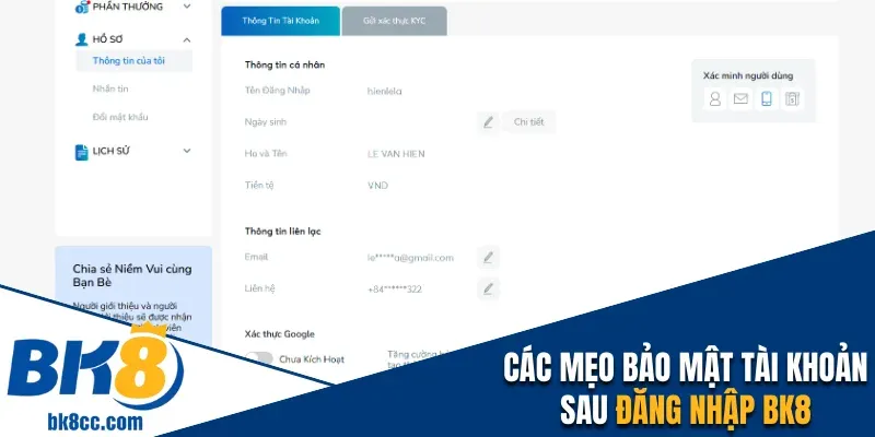 Các mẹo bảo mật tài khoản sau đăng nhập BK8